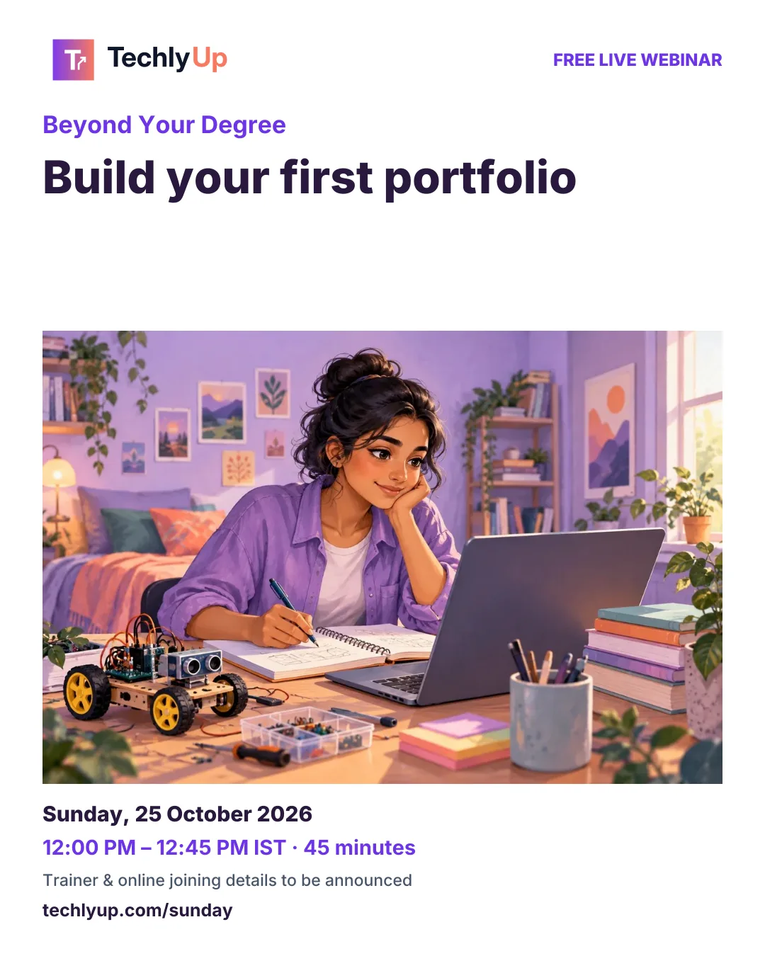 Beyond Your Degree: Build your first portfolio — social-media workshop poster