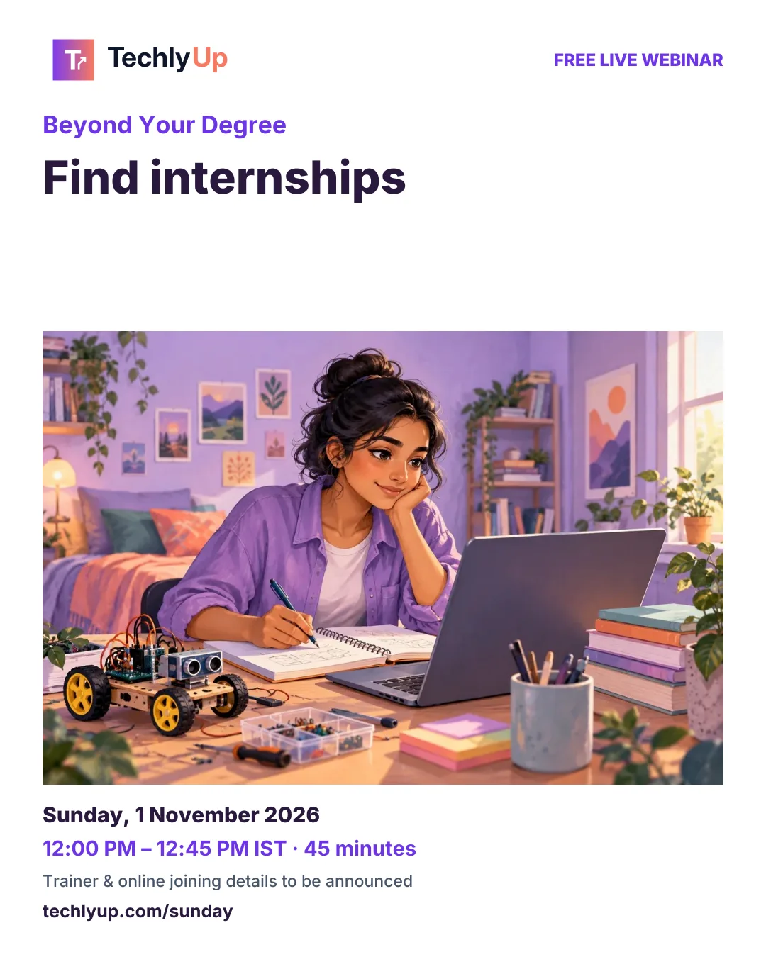 Beyond Your Degree: Find internships — social-media workshop poster